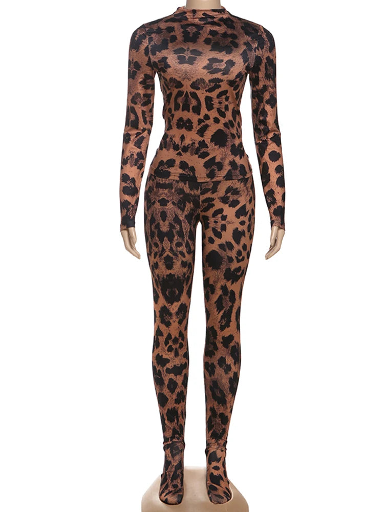 Leopard print bodysuit on a mannequin against a white background