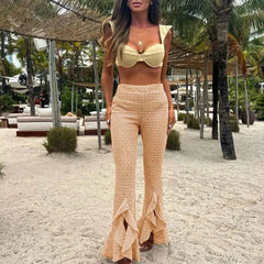 3-Piece Bikini Set with Cover-Up Pants – Bandage Knot Swimwear for Women