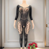 Women Fishnet Hollow Bodystocking Long Sleeve