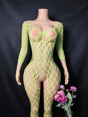 Women Fishnet Hollow Bodystocking Long Sleeve