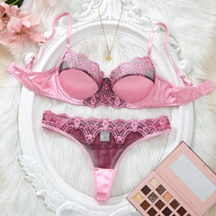 Pink Floral Padded Balconette Lingerie Set