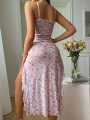 Floral Slit Satin Nightgown Elegance