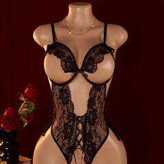 Sexy Hollow Out Bra Open Style Lenceria Sex One Piece Jumpsuit Exotic Sleepwear Women Underwear Without Crotch Pajamas Lingerie