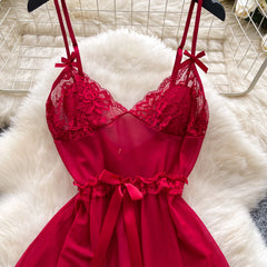 Irregular Mesh Lace Spliced Nightgown – Women’s Sheer Sleepwear Dress