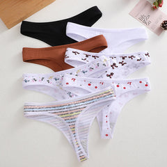 Women's Cotton Print Thong 7-Piece Set