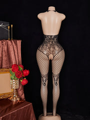Fishnet Open Weave Halter Catsuit