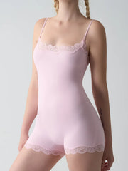 Lace Trim Adjustable Strap Cami Bodysuit Women