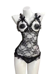 Women Floral Lace Bow Teddy