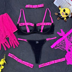 Vibrant Mesh Contrast Lingerie Suit