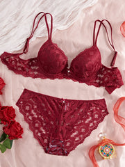Floral Lace 6-Piece Push-Up Lingerie Set