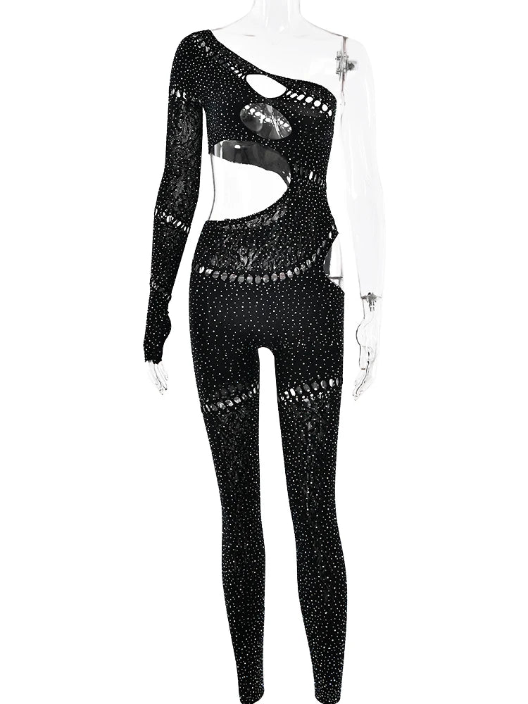 Black sequin outfit on a mannequin against a white background