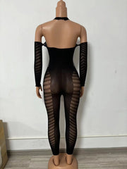 Black Mesh Panel Long Sleeve Bodysuit