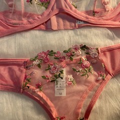 Women Floral Embroidery Bra Set