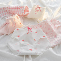 Women Floral Print Bow Cotton Briefs 5pcs