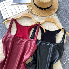 PU Leather Sleeveless Square Neck Tank Top – Women’s Club-wear