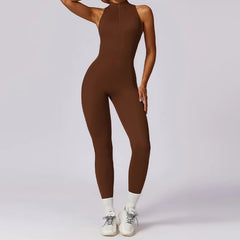 Women’s V-Back One-Piece Sports Jumpsuit with Zipper