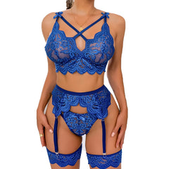 Women Lace Bralette Garter Set