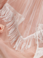 White Embroidered Mesh Nightgown – Backless Tassel V-Neck Dress