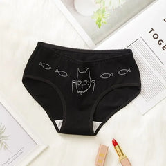Cute Cat Print Cotton Briefs 5pcs