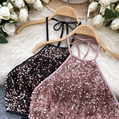 Shiny Sequined Halter Neck Top for Women
