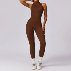Women’s V-Back One-Piece Sports Jumpsuit with Zipper