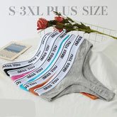 Set of women's underwear with 'Miss You' text in various colors on a white background.