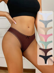 Women Lace Trim Thong 7pcs