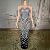 Luxurious Rhinestone Chain Mesh Backless Evening Dress