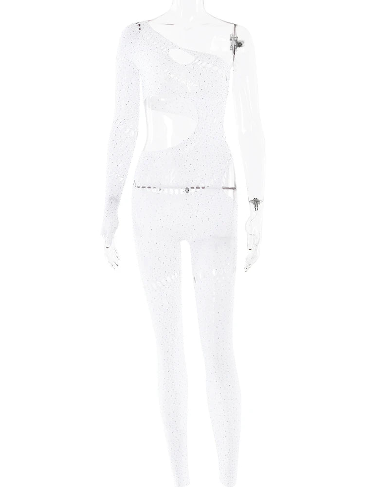 White jumpsuit with long sleeves on a white background