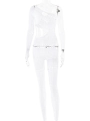 White jumpsuit with long sleeves on a white background