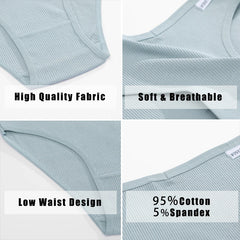 Light blue tank top with text highlighting features on a white background