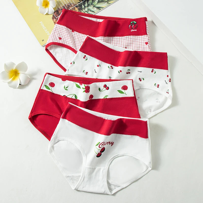 4 Set of women's underwear with cherry design on a white background