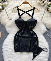 Sexy Backless Camis Nightwear - Erotic Leather Night Dress for Women
