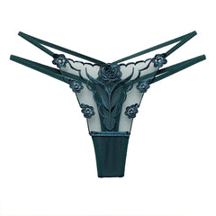 Floral Embroidered Mesh Low Rise G-String