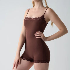 Lace Trim Adjustable Strap Cami Bodysuit Women