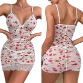 Floral Print Lace Trim Slip Nightgown Women