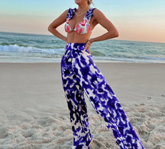 3-Piece Bikini Set with Cover-Up Pants – Bandage Knot Swimwear for Women