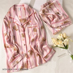 Striped Satin Long Sleeve Pajamas