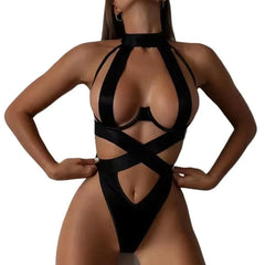 Women Bandage Halter Hollow Bodysuit