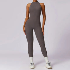 Women’s V-Back One-Piece Sports Jumpsuit with Zipper