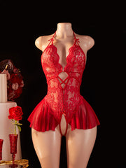 Women Floral Lace Halter Teddy