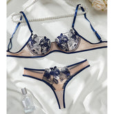 Embroidered Mesh Lingerie Set – Transparent 3-Point Intimate Bra & Panty