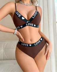 1 to 3-Piece Set Cotton Women's Underwear Set Rib Letter Print Removable Inner Wireless Push up Bra Soft Sexy Women's Underwear