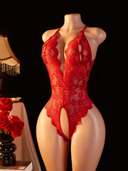Floral Lace Halter Teddy Bodysuit