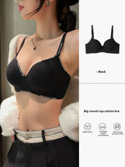 Black bra worn by a person with product details on the right.