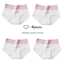 Plus Size Love High Waist Briefs 4pcs