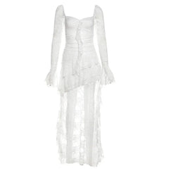 White lace dress with long sleeves on a white background