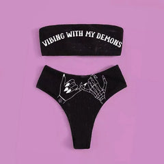 Women's Gothic Printed Bandeau Bikini Set
