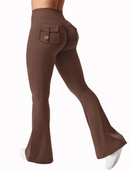 Brown flared pants on a white background