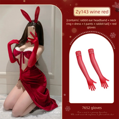 Red bunny costume with accessories on a plain background